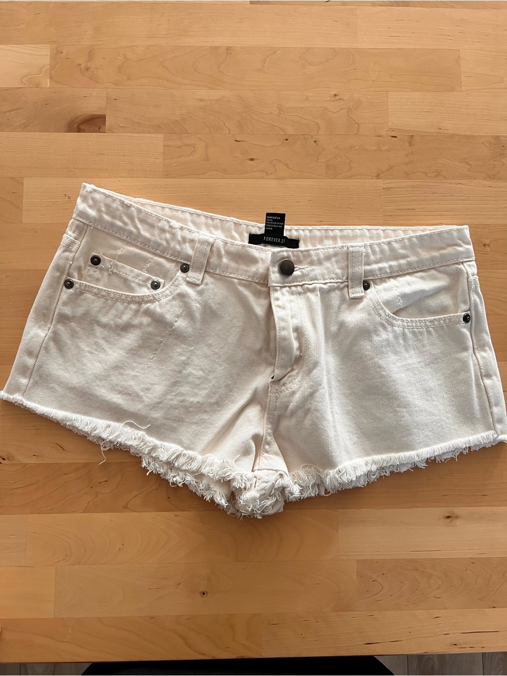 Forever 21 White Frayed Hem Denim Shorts